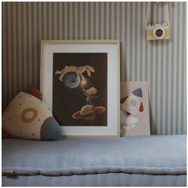 Papier peint Rayures Vintage - Beige / Bleu