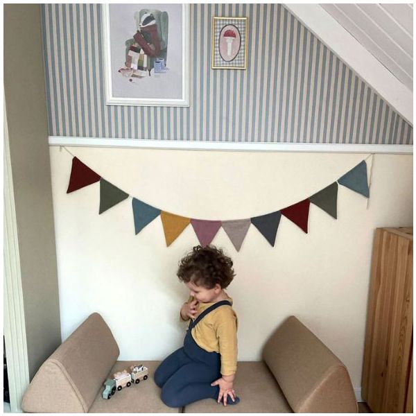 Papier peint Rayures Vintage - Beige / Bleu