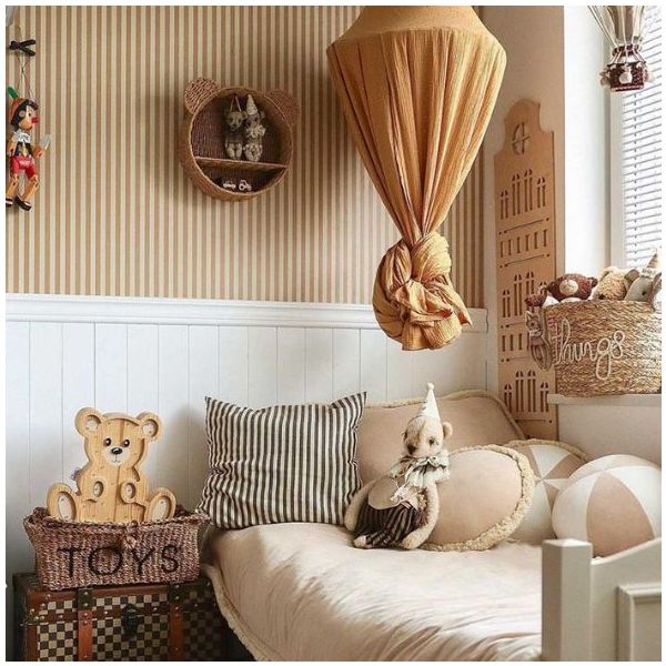 Papier peint Rayures Vintage - Beige / Marron