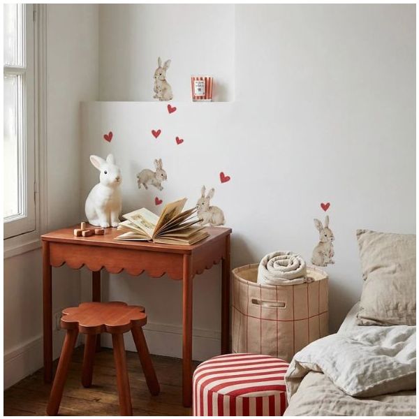 Sticker mural - Lapins & Cœurs Rouge