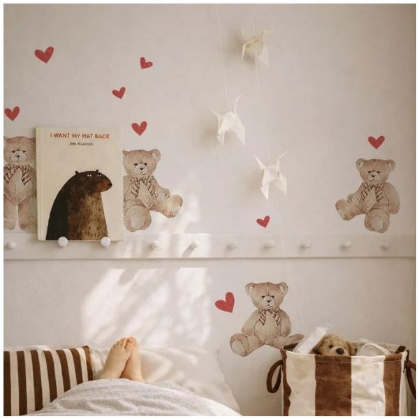 Sticker mural - Oursons & Cœurs Rouge