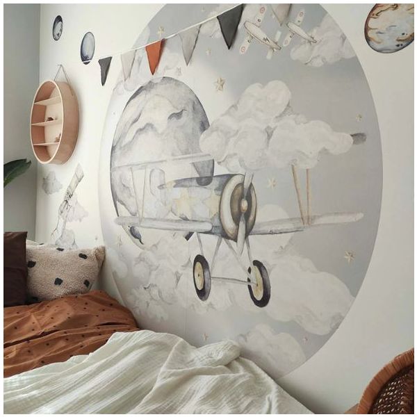 Sticker mural rond - Avion