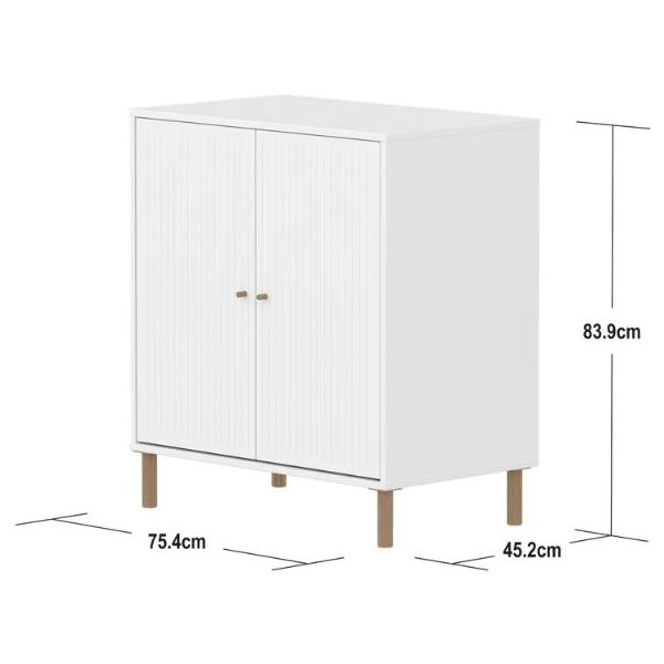 Saga 2 Doors Cupboard - Oak Feet - Grooves White / Oak