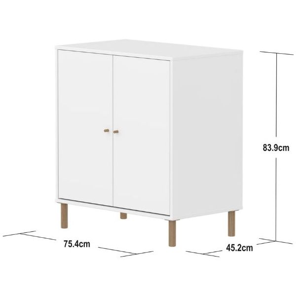 Armoire basse 2 portes Saga - Pieds en chêne - Blanc / Chêne