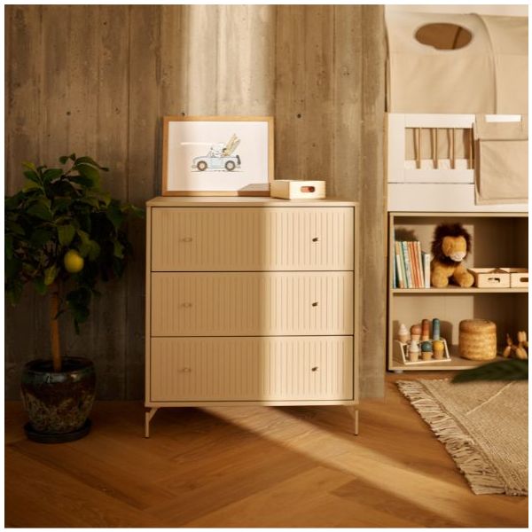 Saga Dresser - 3 Drawers - Metal Feet - Grooves Oat / Oat