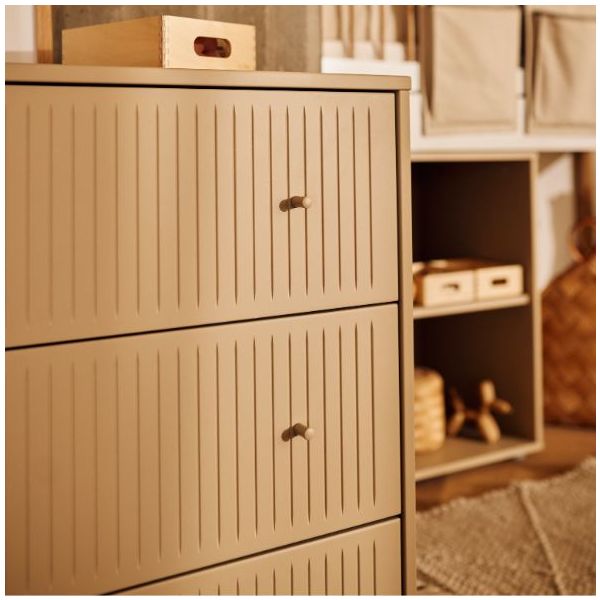 Saga Dresser - 3 Drawers - Metal Feet - Grooves Oat / Oat
