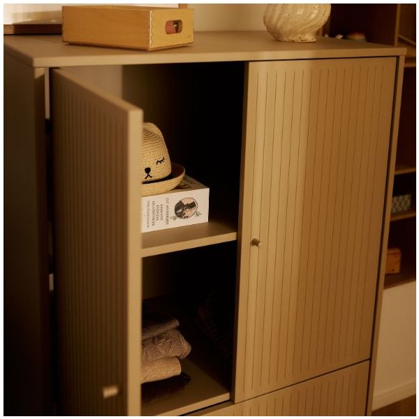 Saga 2 Doors & 2 Drawers Wardrobe - Metal Feet - Grooves Oat / Oat