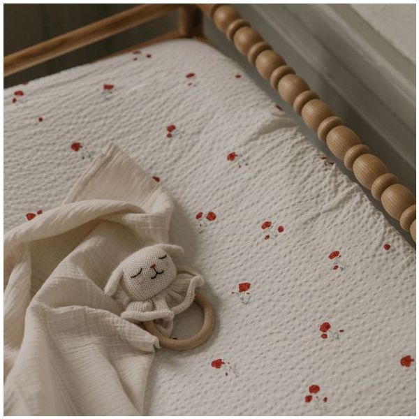 Seersucker Muslin Changing Mattress Cover - Poppy