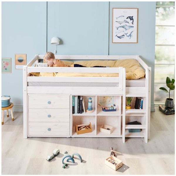 Lit mi-hauteur (120 cm) Classic - Echelle droite - Bois Brut