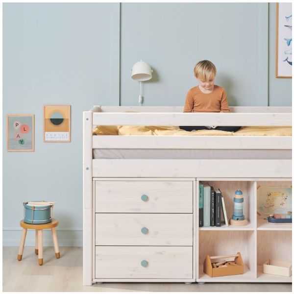 Lit mi-hauteur (120 cm) Classic - Echelle droite - Bois Brut