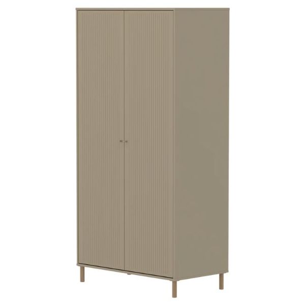 Saga 2 Doors Wardrobe - Oak Feet - Grooves Oat / Oak