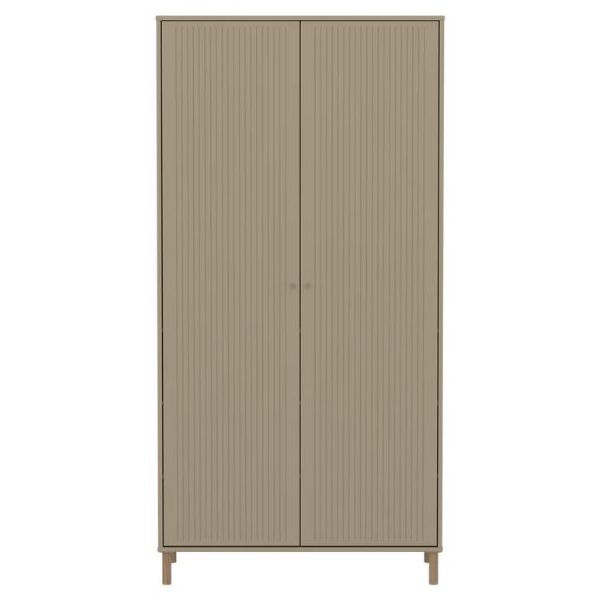 Saga 2 Doors Wardrobe - Oak Feet - Grooves Oat / Oak