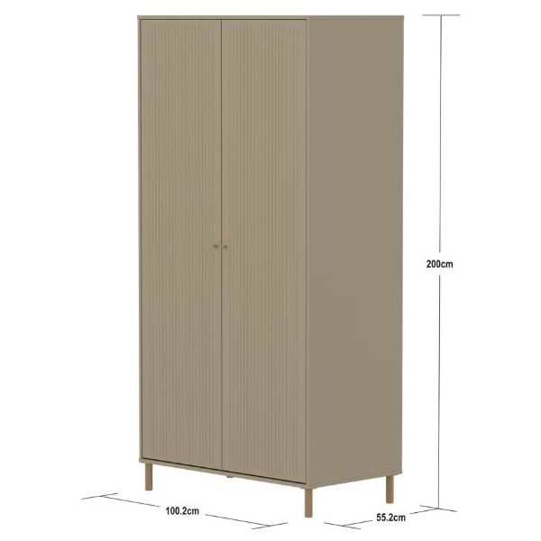 Saga 2 Doors Wardrobe - Oak Feet - Grooves Oat / Oak