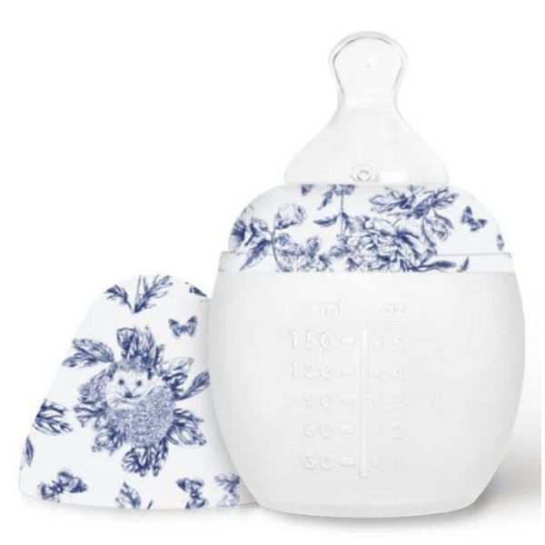 Biberon anti-colique en silicone BibRond 150 ml - Tartine et Chocolat - Toile de Jouy Bleu