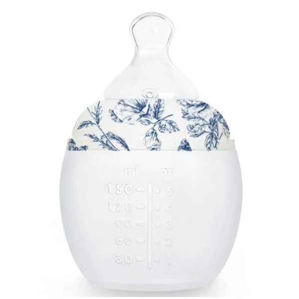 Biberon anti-colique en silicone BibRond 150 ml - Tartine et Chocolat - Toile de Jouy Bleu