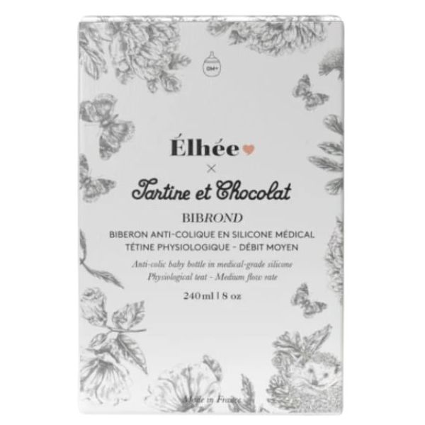 Biberon anti-colique en silicone BibRond 240 ml - Tartine et Chocolat - Toile de Jouy Gris