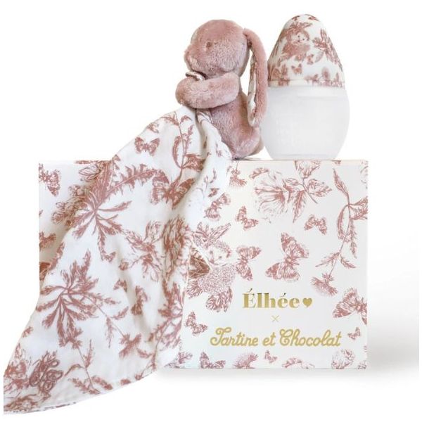 Coffret cadeau Biberon & Doudou - Tartine et Chocolat - Toile de Jouy Terracotta