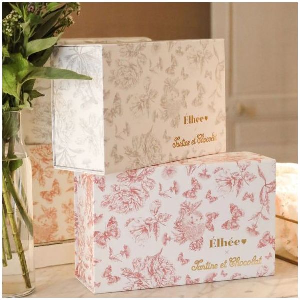 Coffret cadeau Biberon & Doudou - Tartine et Chocolat - Toile de Jouy Terracotta