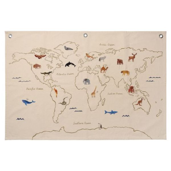 Décoration murale - Carte du Monde en coton