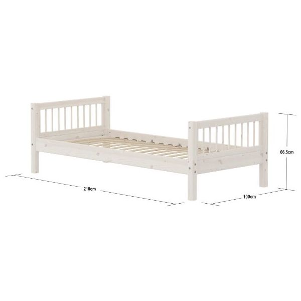 Classic Single Bed 90 x 200 cm - Slatted Sides - Whitewash