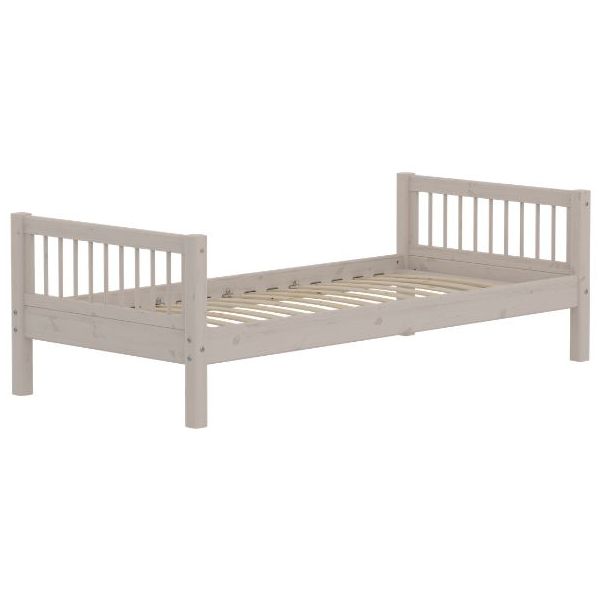 Classic Single Bed 90 x 200 cm - Slatted Sides - Whitewashed Grey