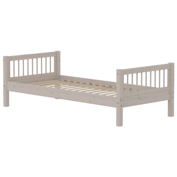 Classic Single Bed 90 x 200 cm - Slatted Sides - Whitewashed Grey