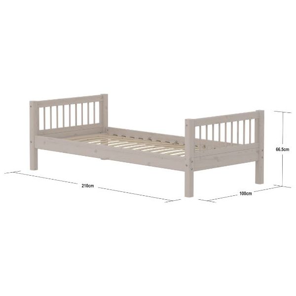 Classic Single Bed 90 x 200 cm - Slatted Sides - Whitewashed Grey