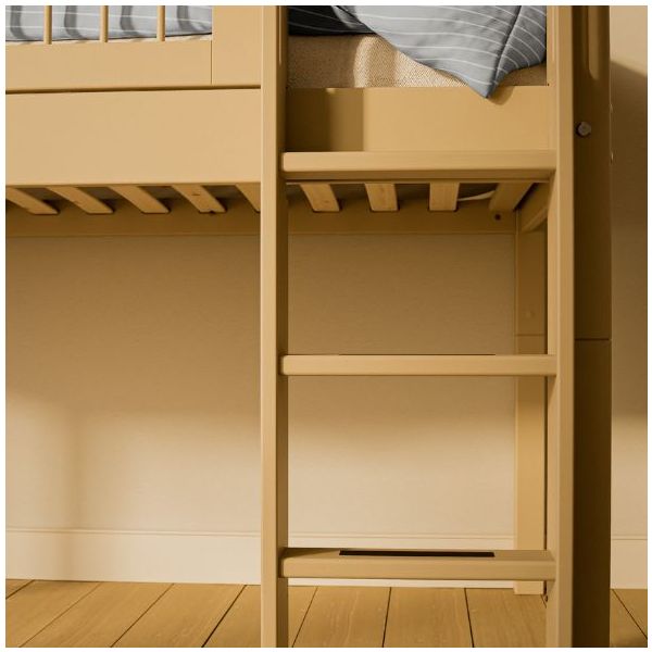 White Mid-High Bed 90 x 200 cm - Straight ladder - Slatted Safety Rail - Sand