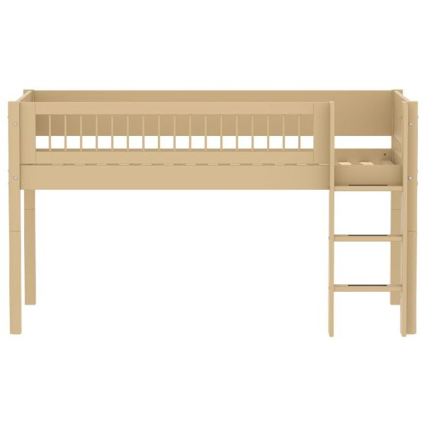 White Mid-High Bed 90 x 200 cm - Straight ladder - Slatted Safety Rail - Sand