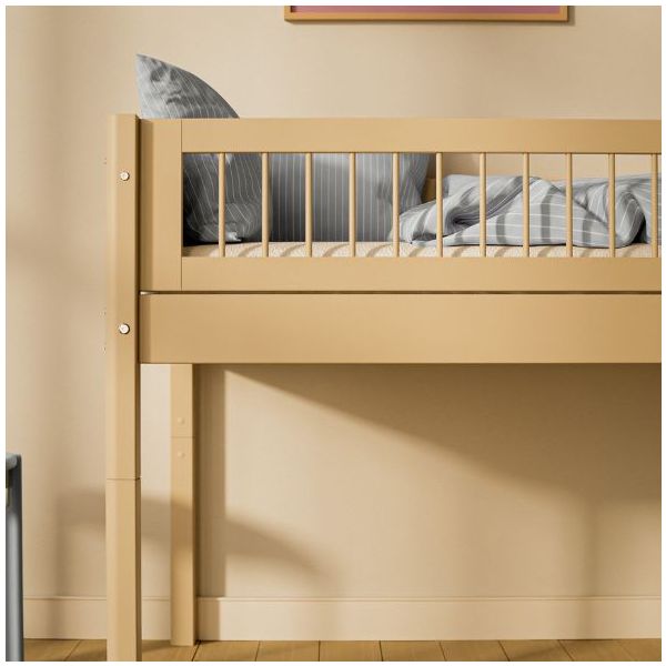 White Mid-High Bed 90 x 200 cm - Straight ladder - Slatted Safety Rail - Sand