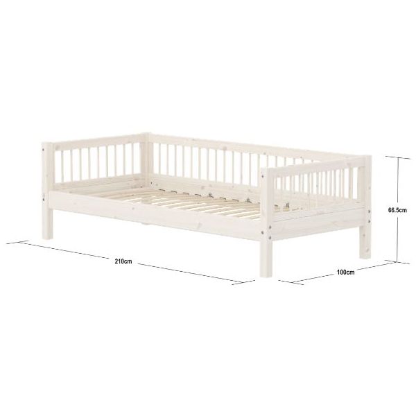 Lit banquette Classic 90 x 200 cm - Montants à barreaux - Blanc Cérusé