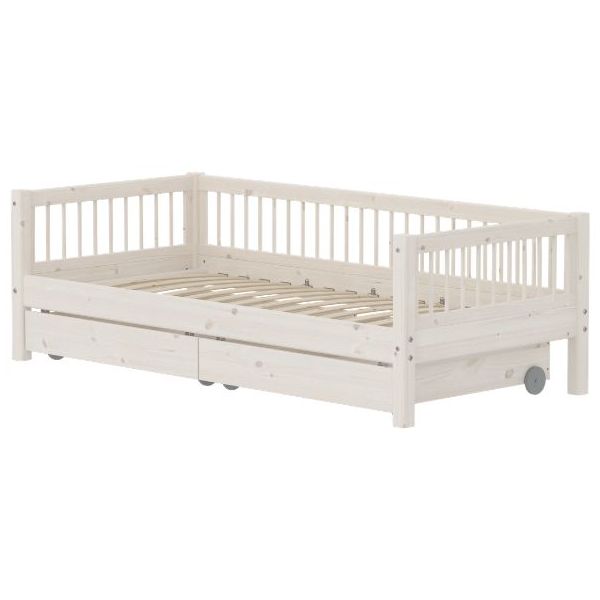 Classic Day Bed with Storage Drawers 90 x 200 cm - Slatted Sides - Whitewash