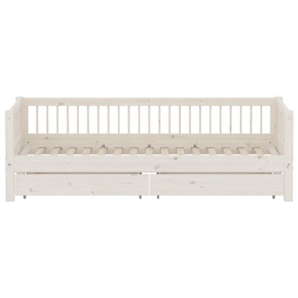 Classic Day Bed with Storage Drawers 90 x 200 cm - Slatted Sides - Whitewash