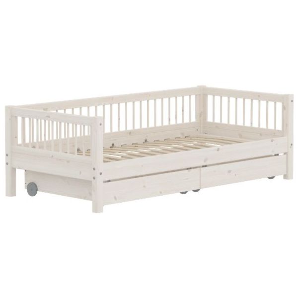 Classic Day Bed with Storage Drawers 90 x 200 cm - Slatted Sides - Whitewash