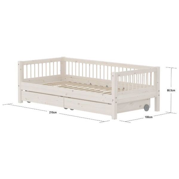 Classic Day Bed with Storage Drawers 90 x 200 cm - Slatted Sides - Whitewash