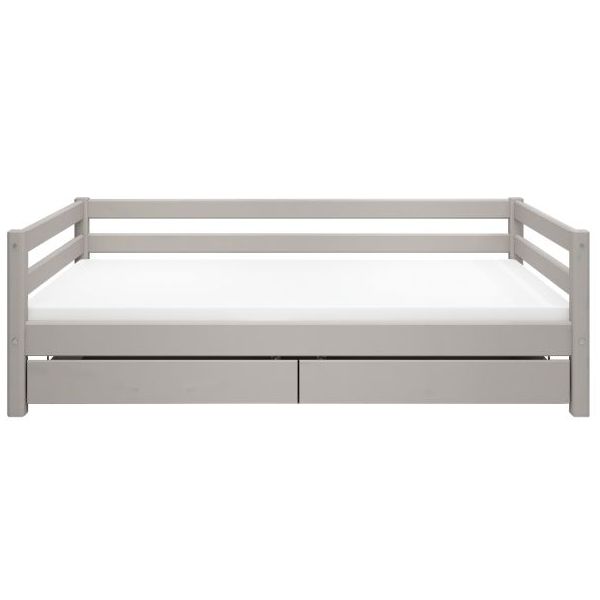 Classic Day Bed with Storage Drawers 90 x 200 cm - Whitewashed Grey