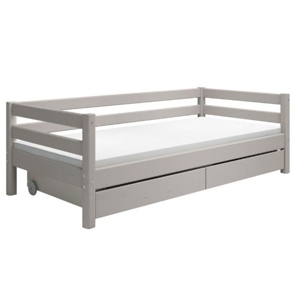 Classic Day Bed with Storage Drawers 90 x 200 cm - Whitewashed Grey
