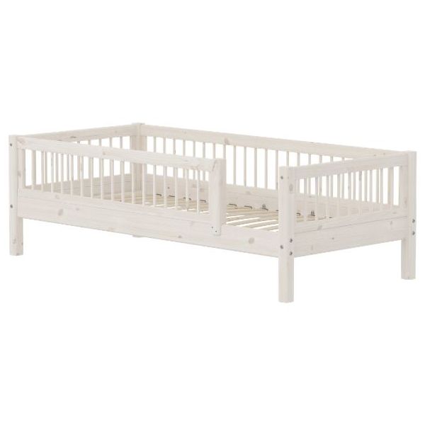 Classic Single Bed with 3/4 Safety Rail 90 x 200 cm - Slatted Sides - Whitewash