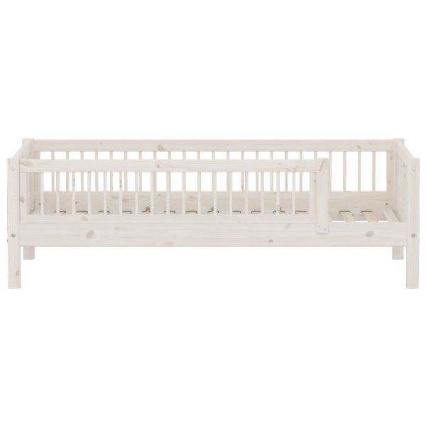 Classic Single Bed with 3/4 Safety Rail 90 x 200 cm - Slatted Sides - Whitewash