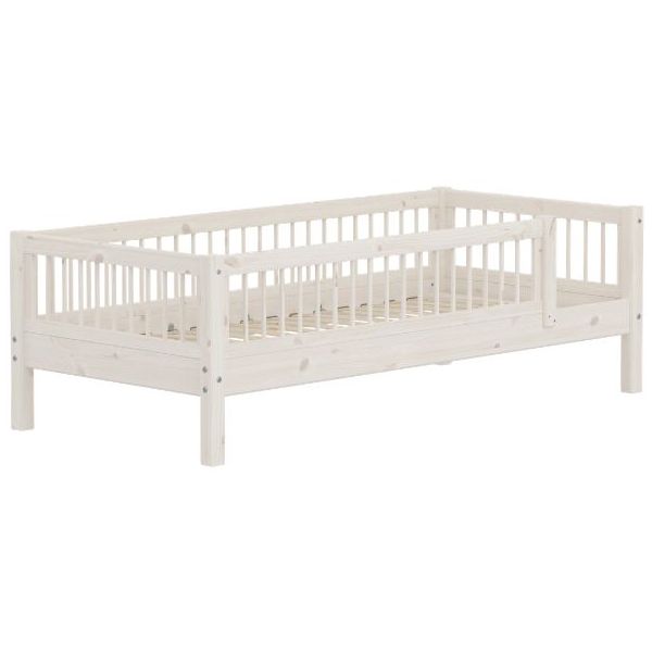 Classic Single Bed with 3/4 Safety Rail 90 x 200 cm - Slatted Sides - Whitewash