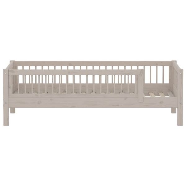Classic Single Bed with 3/4 Safety Rail 90 x 200 cm - Slatted Sides - Whitewashed Grey