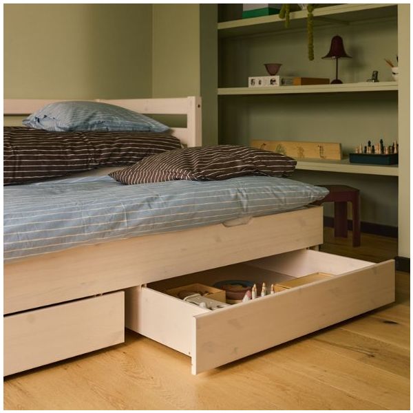 Lit gigogne avec tiroirs de rangement Classic 90 x 200 cm - Blanc Cérusé