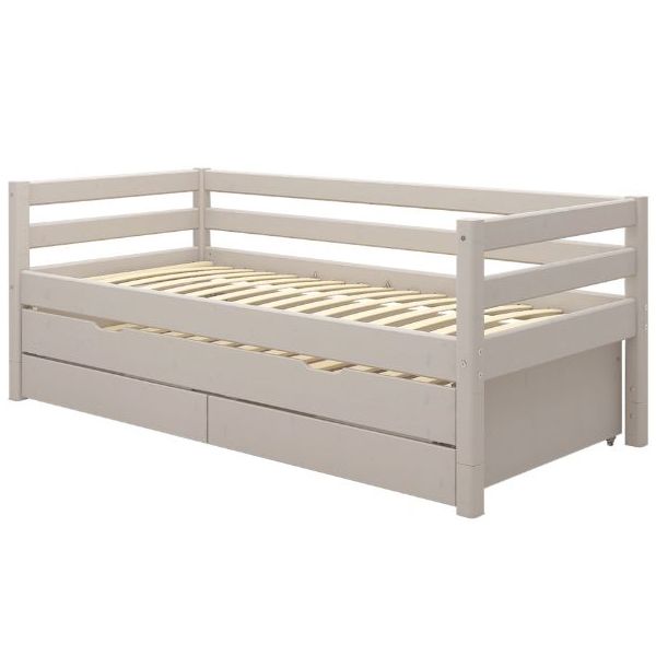 Classic Trundle Bed with Drawers 90 x 200 cm - Whitewashed Grey