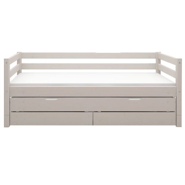 Classic Trundle Bed with Drawers 90 x 200 cm - Whitewashed Grey