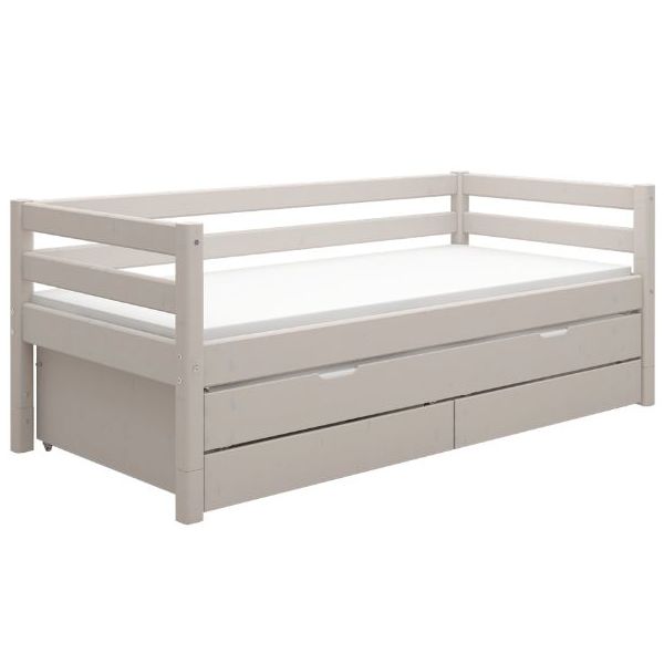Classic Trundle Bed with Drawers 90 x 200 cm - Whitewashed Grey