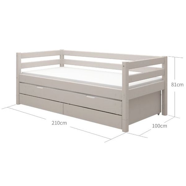 Classic Trundle Bed with Drawers 90 x 200 cm - Whitewashed Grey