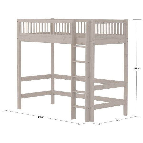 Lit mezzanine Classic 90 x 200 cm - Montants à barreaux - Gris Cérusé