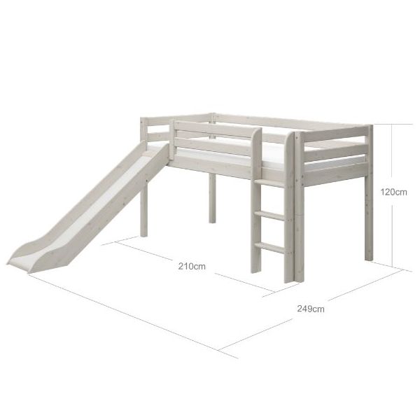 Lit mi-hauteur avec toboggan Classic 90 x 200 cm - Blanc Cérusé