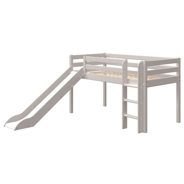 Classic Mid-High Bed with Slide 90 x 200 cm - Whitewashed Grey