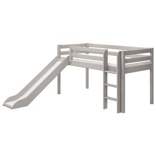 Classic Mid-High Bed with Slide 90 x 200 cm - Whitewashed Grey